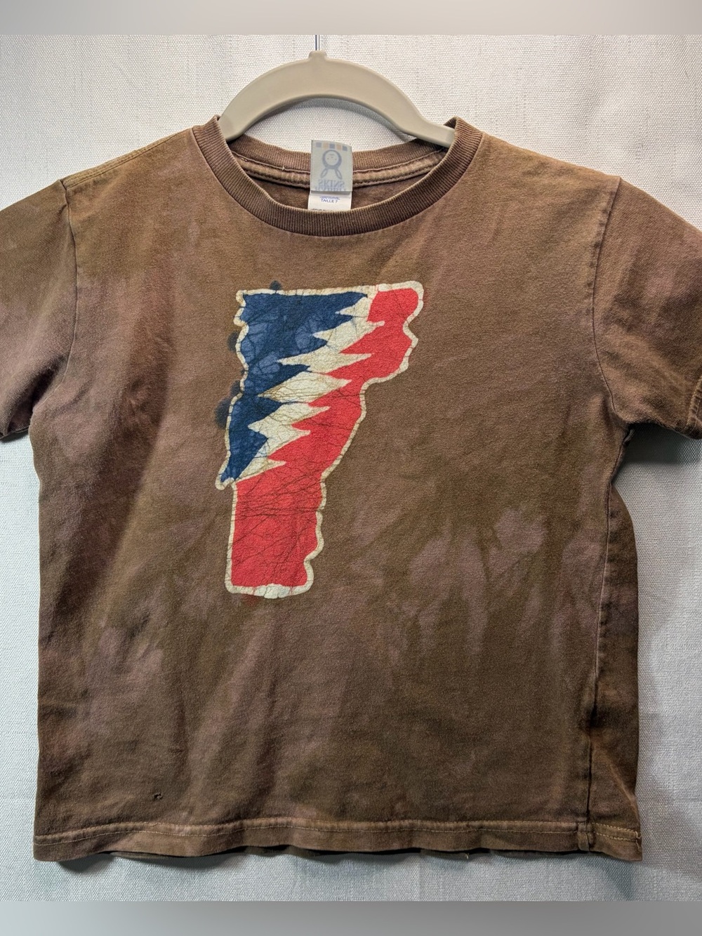 Kids Brown Graphic Tee with Red & Blue Vermont Patch